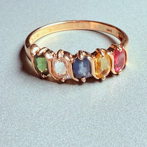 14K Gold Multi Color 1.75 TCW Genuine Sapphire Channel Set Half Eternity Ring